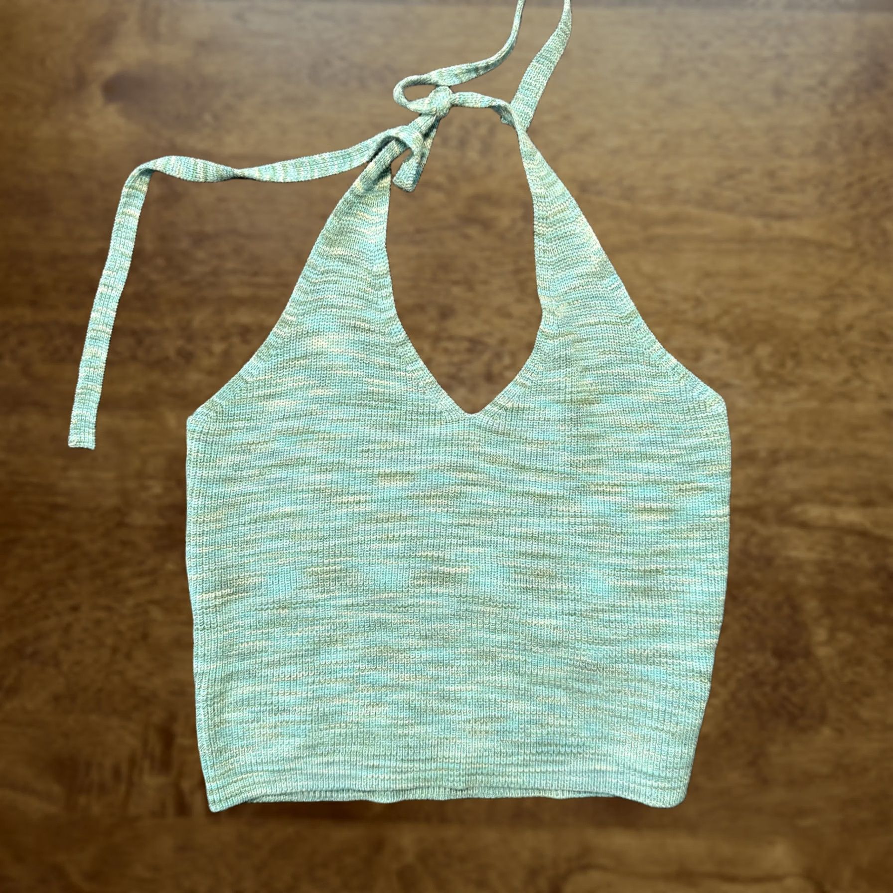Forever 21 Forever 21 Tank Top Womens Medium Blue Ribbed Knit Halter Tie Back Cropped Size M / US 6-8 / IT 42-44 - 1 Thumbnail