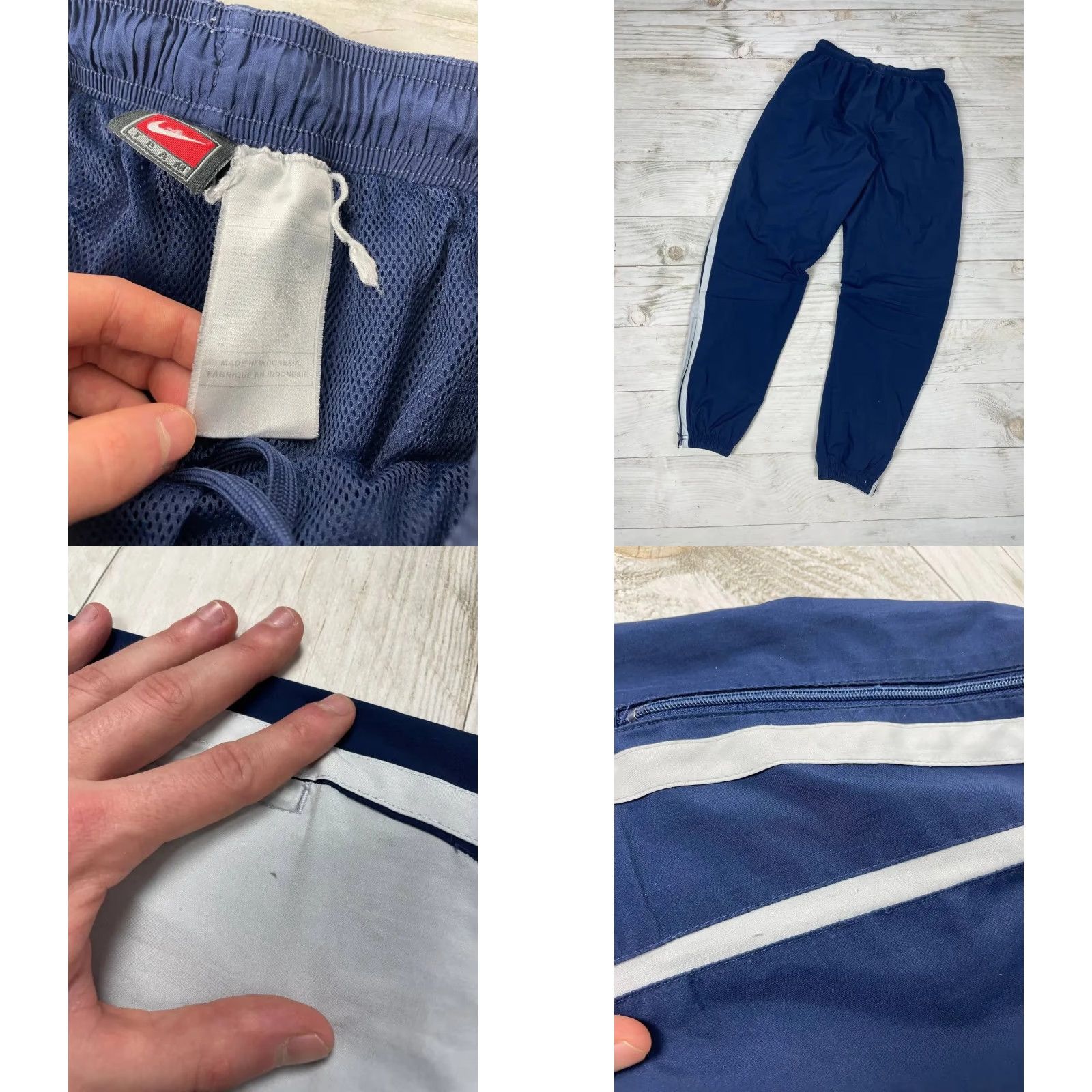 Nike VINTAGE Nike Track Pants Men Size M Blue Nylon Striped Swoosh Size US 31 - 8 Thumbnail