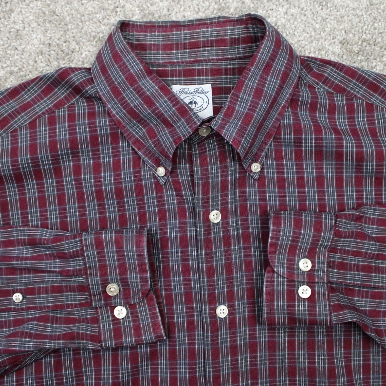 Brooks Brothers Brooks Brothers Button-Up Shirt Mens Large Red/Gray 100% Cotton Long Sleeve Button-Down Size US L / EU 52-54 / 3 - 2 Thumbnail