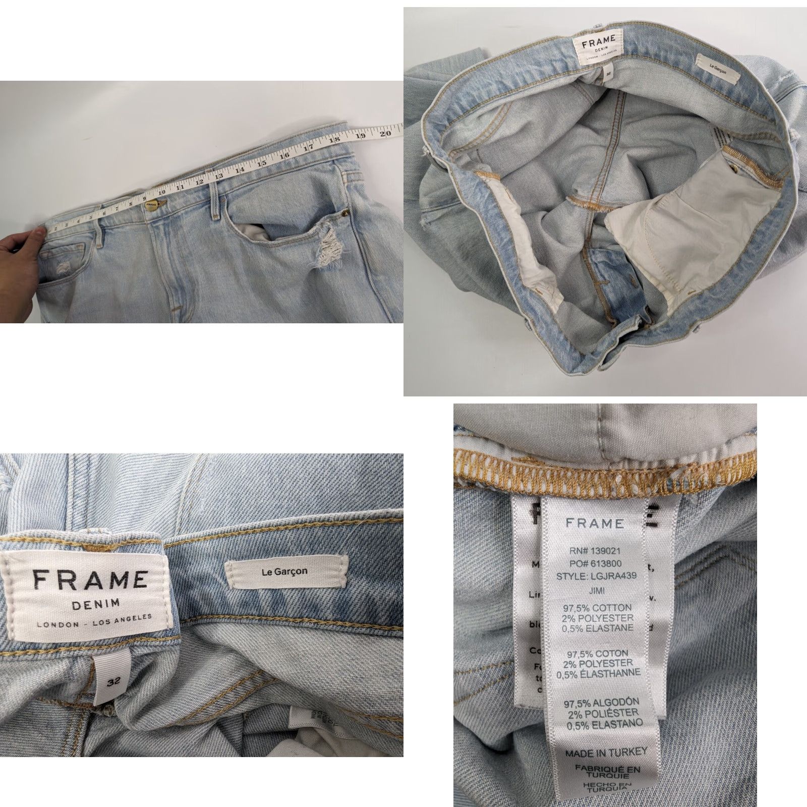 Frame FRAME Le Garcon Boyfriend Jeans LGJRA439 32 Jimi Blue Denim Light Distressed 5-Pocket Regular Women Jeans Size 24" / US 00 / IT 34 - 8 Thumbnail