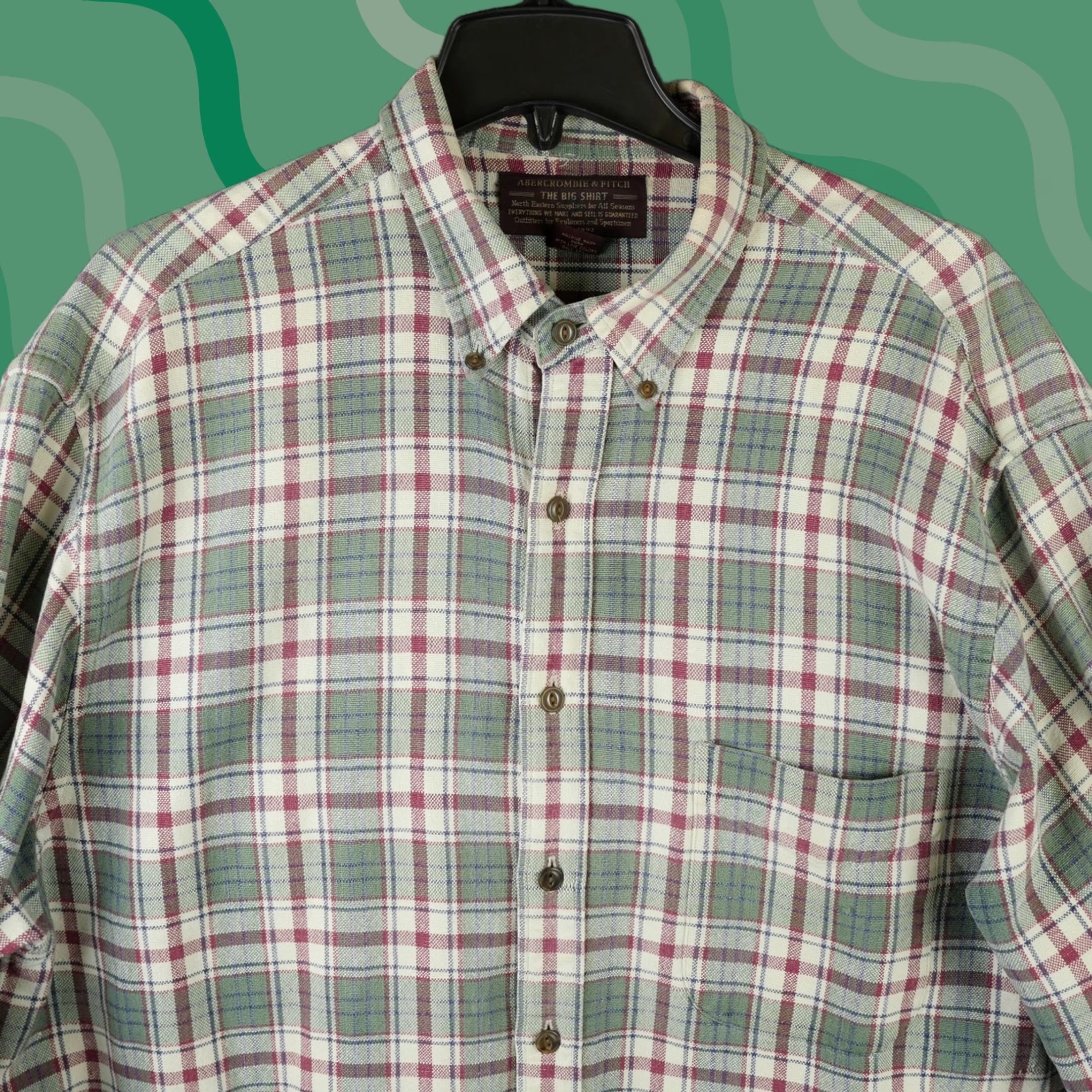 Abercrombie & Fitch Abercrombie & Fitch Shirt Mens L Green Plaid Button-Down Casual Cotton Big Shirt Relaxed Fit Long Sleeve Womens? Mens Size US L / EU 52-54 / 3 - 1 Thumbnail