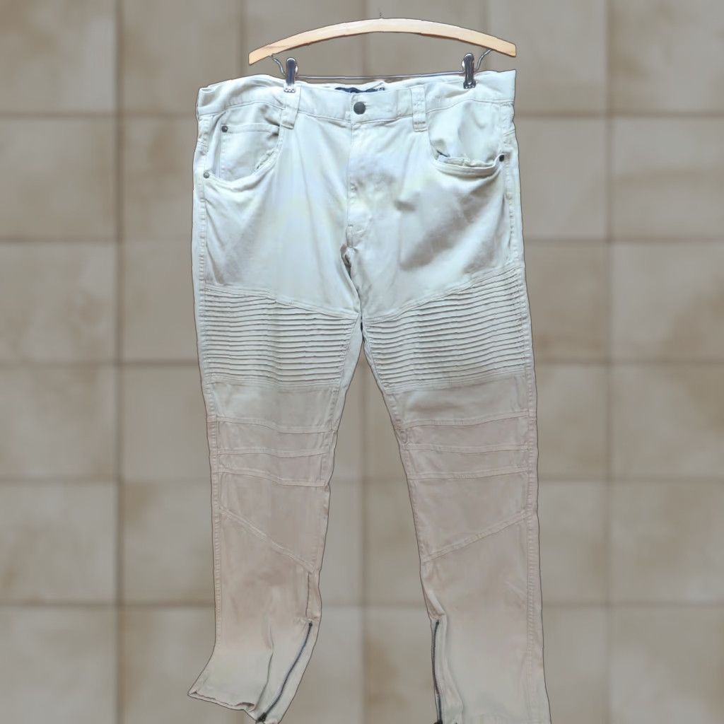 Dickies VINTAGE Akademiks Pants 38X34 Trouser Jeans White Striped Relaxed Straight Dickies 34 Inseam Mens Regular Belt Zipper Baggy Style Pants Size US 38 / EU 54 - 1 Thumbnail