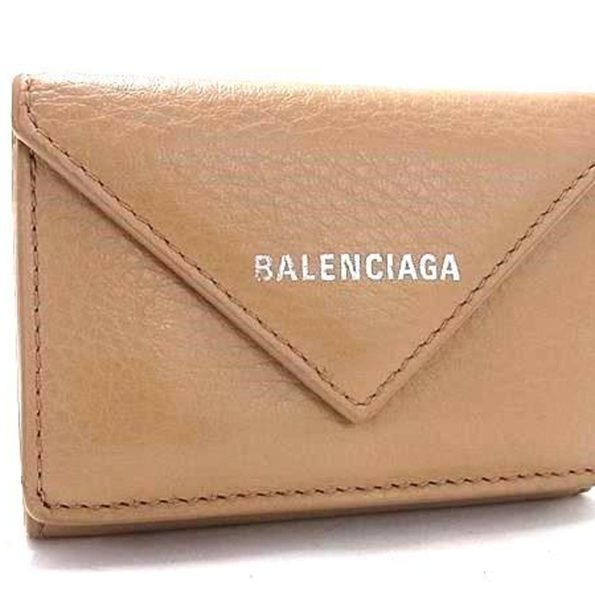 Balenciaga BALENCIAGA Paper Mini Wallet 391446 Beige Leather Women's Trifold Size ONE SIZE - 1 Thumbnail