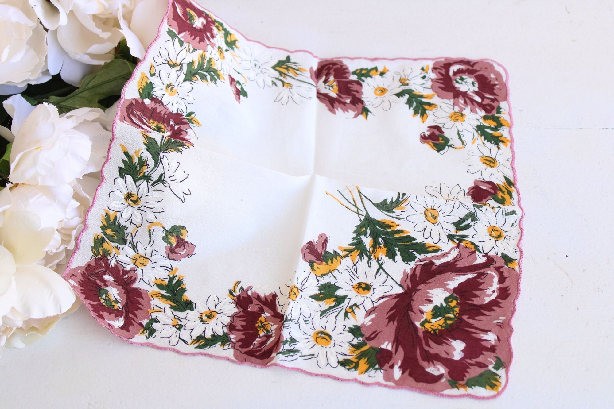 Vintage Vintage Handkerchief, Brown, Yellow and White Flower Print C Size ONE SIZE - 1 Thumbnail