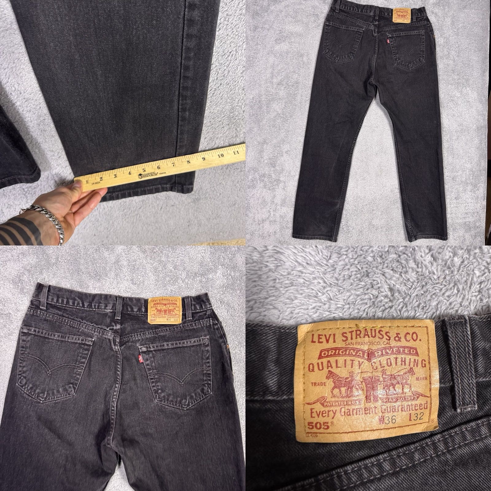 Levi's VINTAGE Levi's 505 Jeans Men 34x31 Straight Black Bat Wing Y2K 90s Paper Tag Red Tab 80s Mens Jeans Size US 34 / EU 50 - 8 Thumbnail