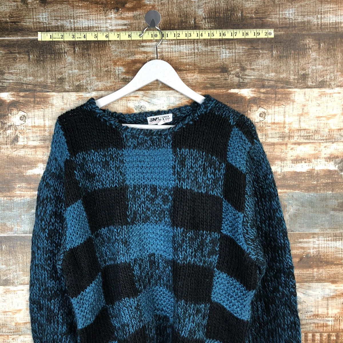 Vintage Smotz Blue Checkred handknit Knitwear #A1375 Size US L / EU 52-54 / 3 - 5 Thumbnail