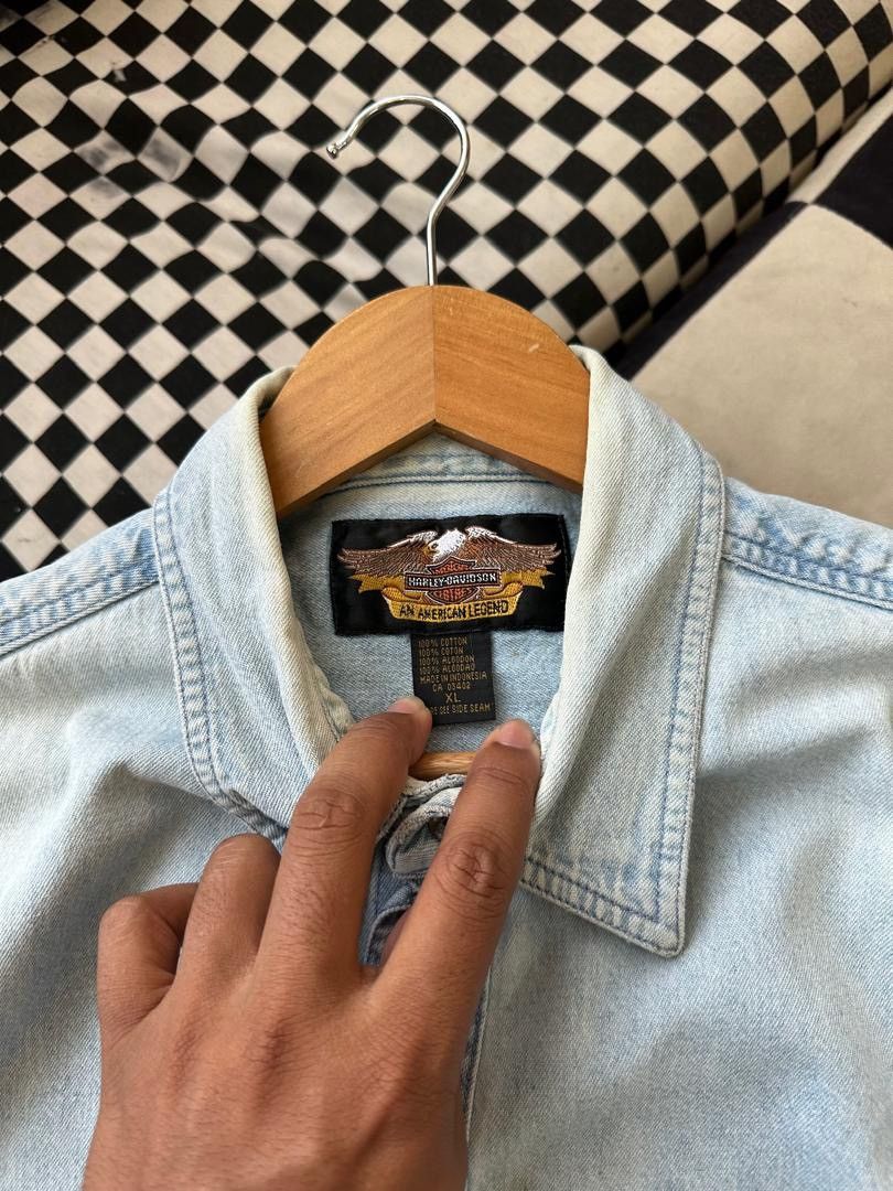 Harley Davidson × Vintage HARLEY DAVIDSON LIGHT BLUE BUTTON SHIRT Size US XL / EU 56 / 4 - 2 Thumbnail