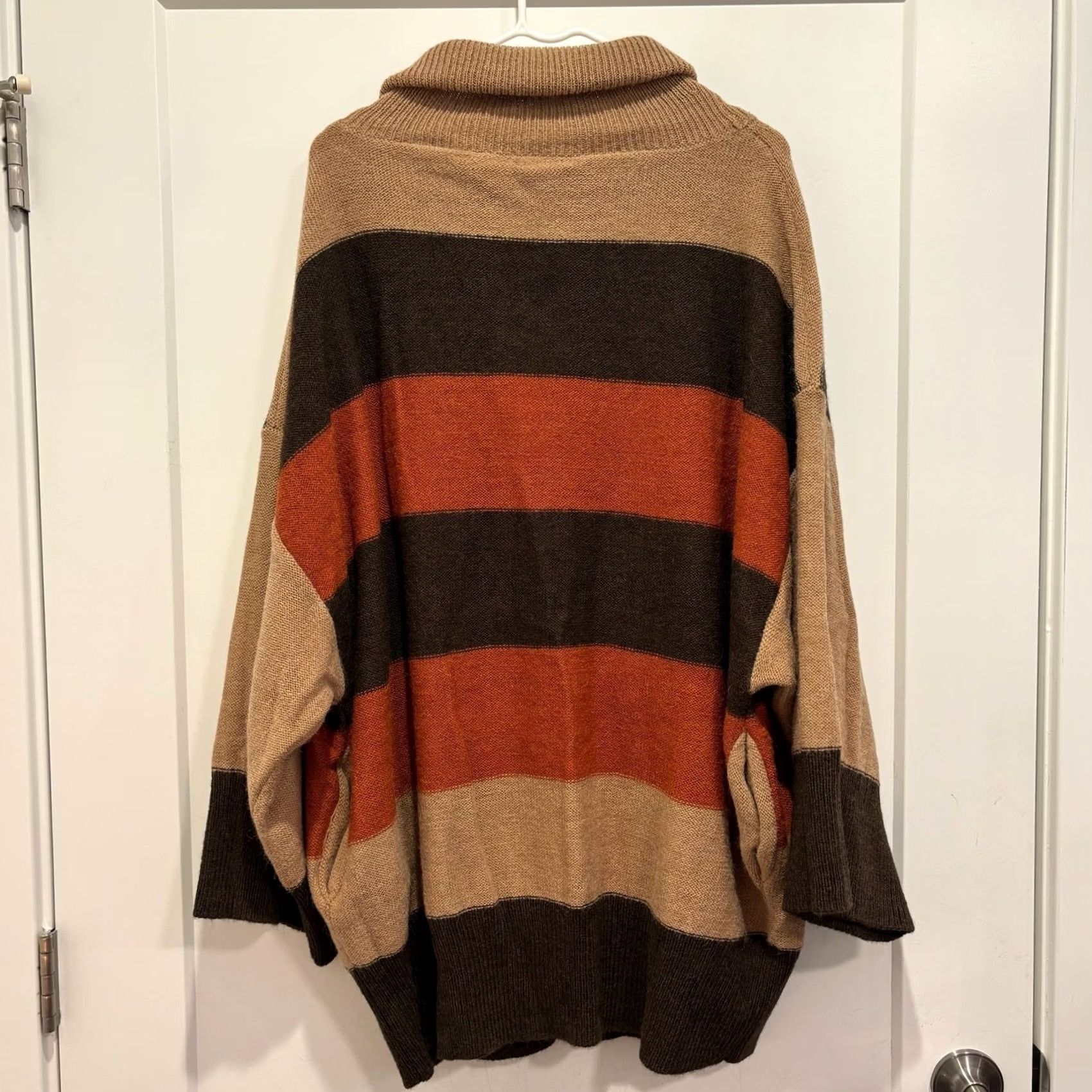 Vintage Moda International Alpaca Wool Striped Turtleneck Sweater Brown Orange Large Size L / US 10 / IT 46 - 3 Thumbnail