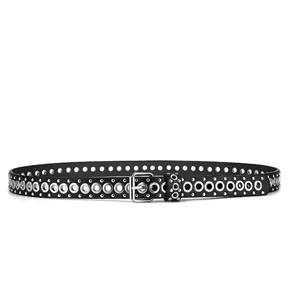 Designer 110cm Round Hole Punk Black Belt Size ONE SIZE - 9 Thumbnail