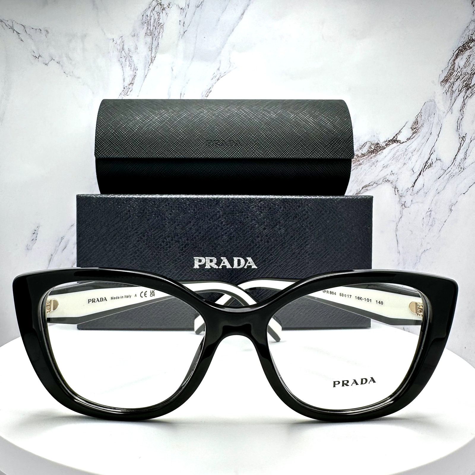 Prada New PRADA Eyeglasses Cat Eye Black White Gold 53-17-140 Size ONE SIZE - 18 Thumbnail