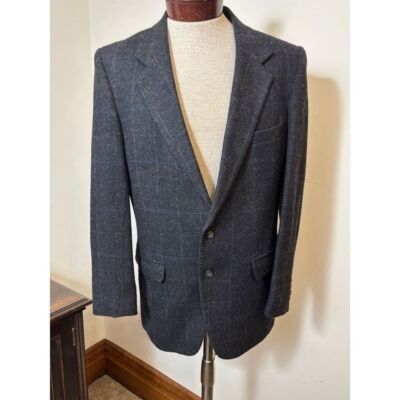 Farah Luxury Charcoal Gray Windowpane Wool Sport Coat Blazer Class Size 40R - 2 Thumbnail
