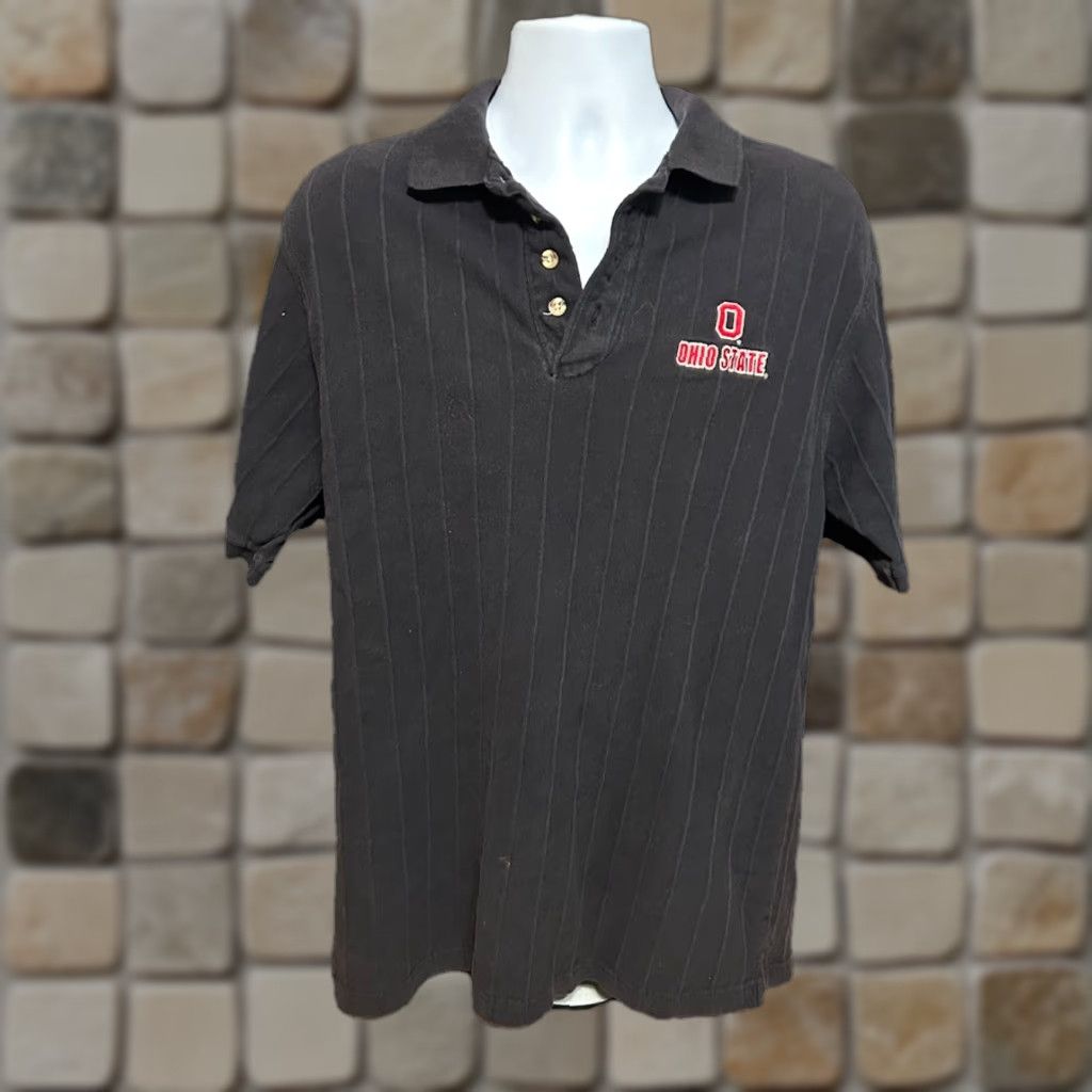 Vintage VINTAGE Cadre Athletic Polo Shirt Men L Black Ohio State Buckeyes Short Sleeve Ribbed Pin Stripes Polo Shirt Men L Black Ohio State Buckeyes Size US L / EU 52-54 / 3 - 1 Thumbnail