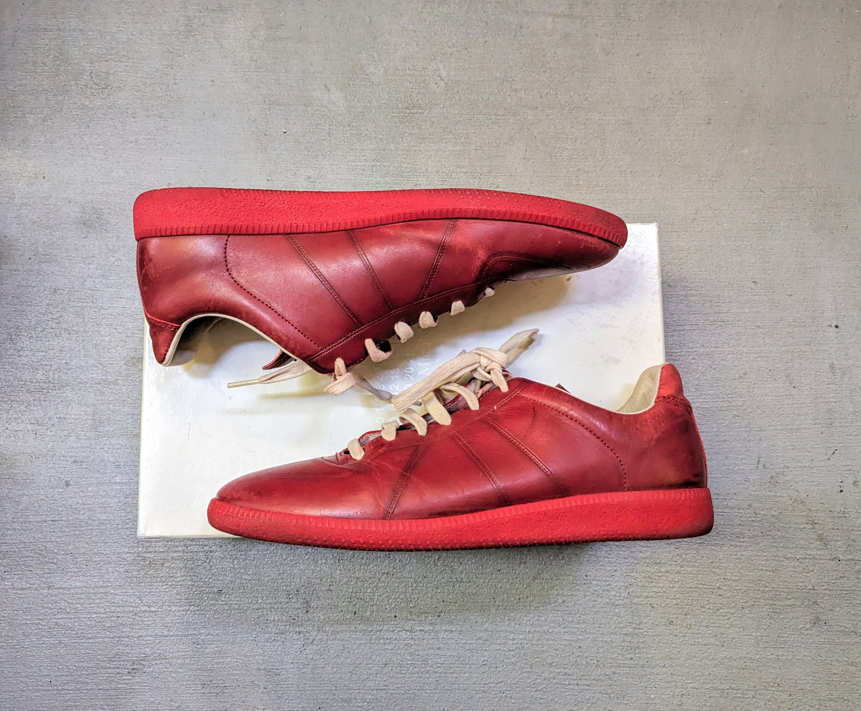 image of Maison Margiela Gat Replica Red 10 43 Low Top Leather Shoes, Men's