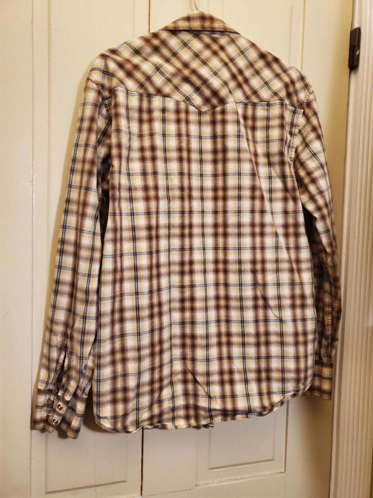 Aeropostale Men's Aeropostale Western Tan/white Plaid Pearl Snap LS M Size US M / EU 48-50 / 2 - 6 Thumbnail