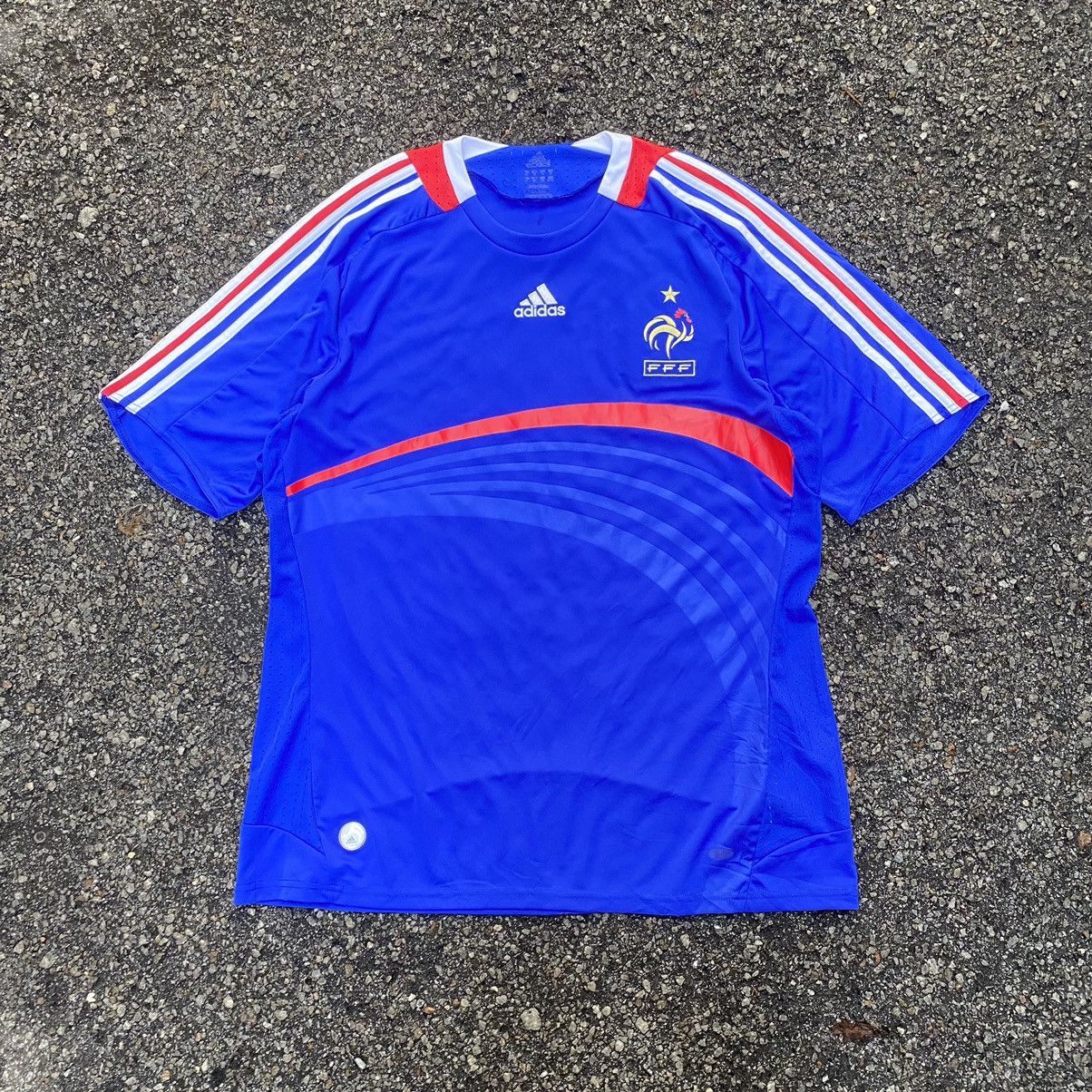 image of Vintage Adidas France Jersey 2007/08 Home Football Kit in Blue, Men's (Size Large)