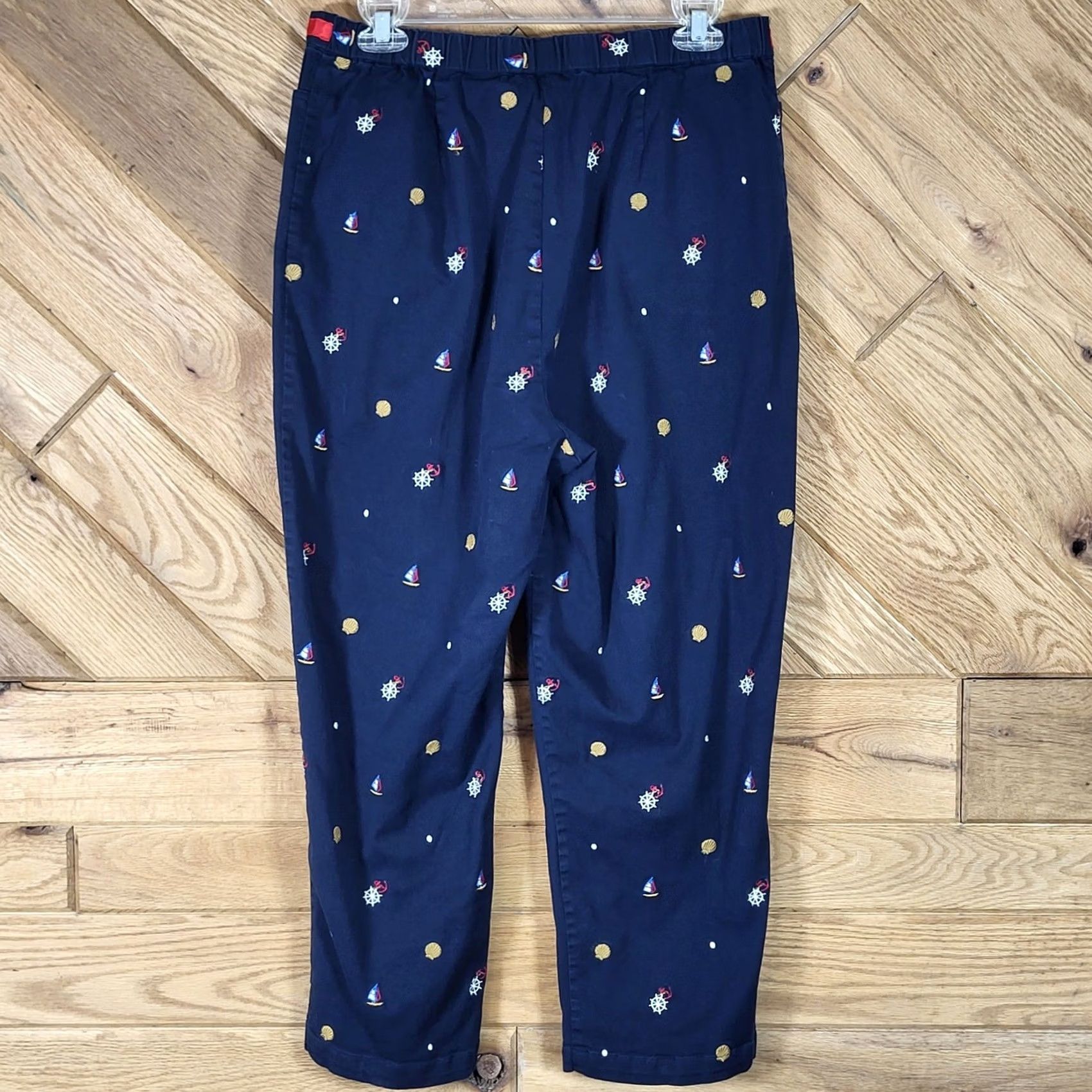 Nautica Erin London Pants Womens L Nautical Embroidered Size Navy Sailboat Shells Size 36" / US 14 / IT 50 - 5 Thumbnail