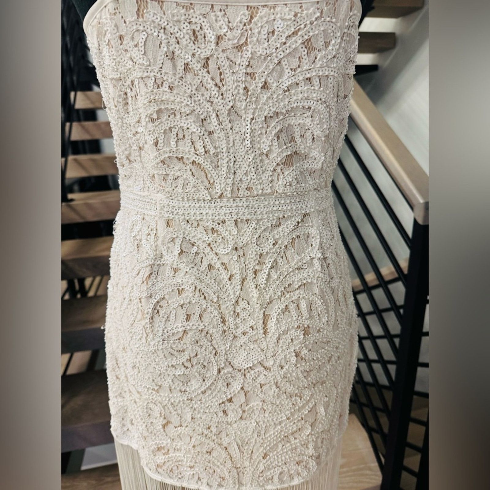 Other Elegant Cream Lace Glam Fringe Sequin Dress size S Size S / US 4 / IT 40 - 6 Thumbnail