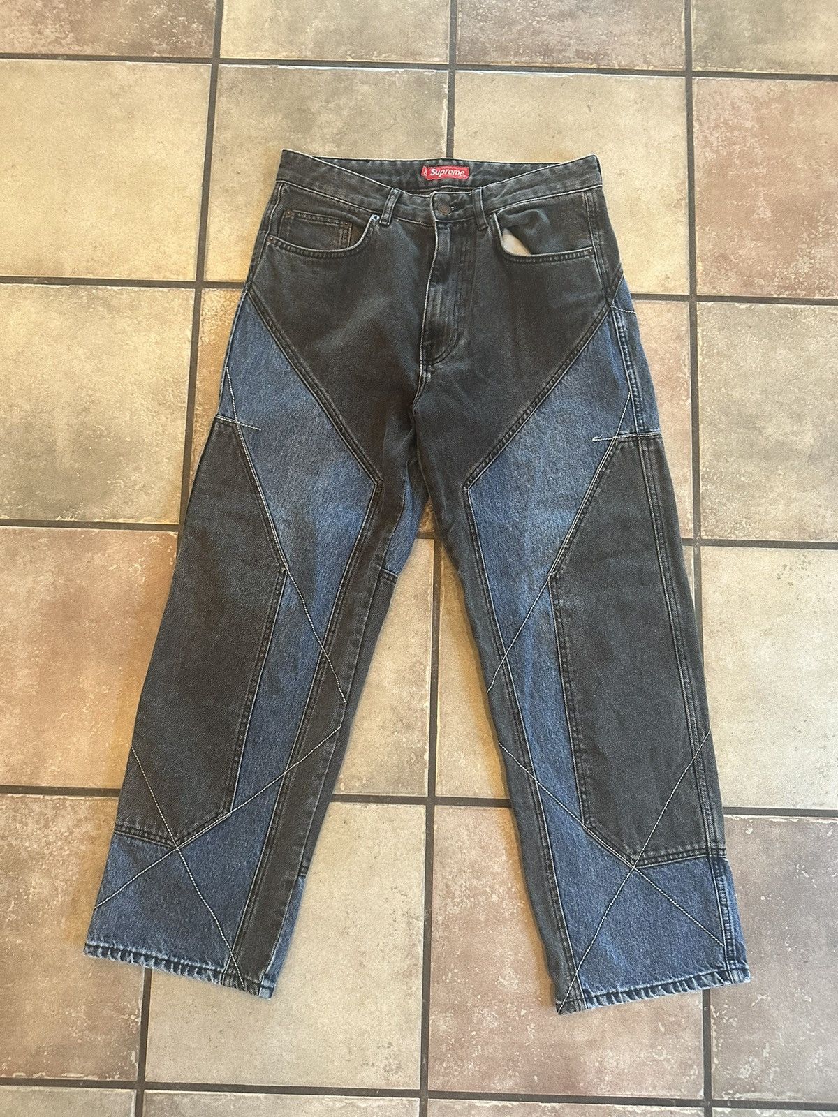 image of Supreme 2-Toned Paneled Denim/jeans in Black, Men's (Size 30)