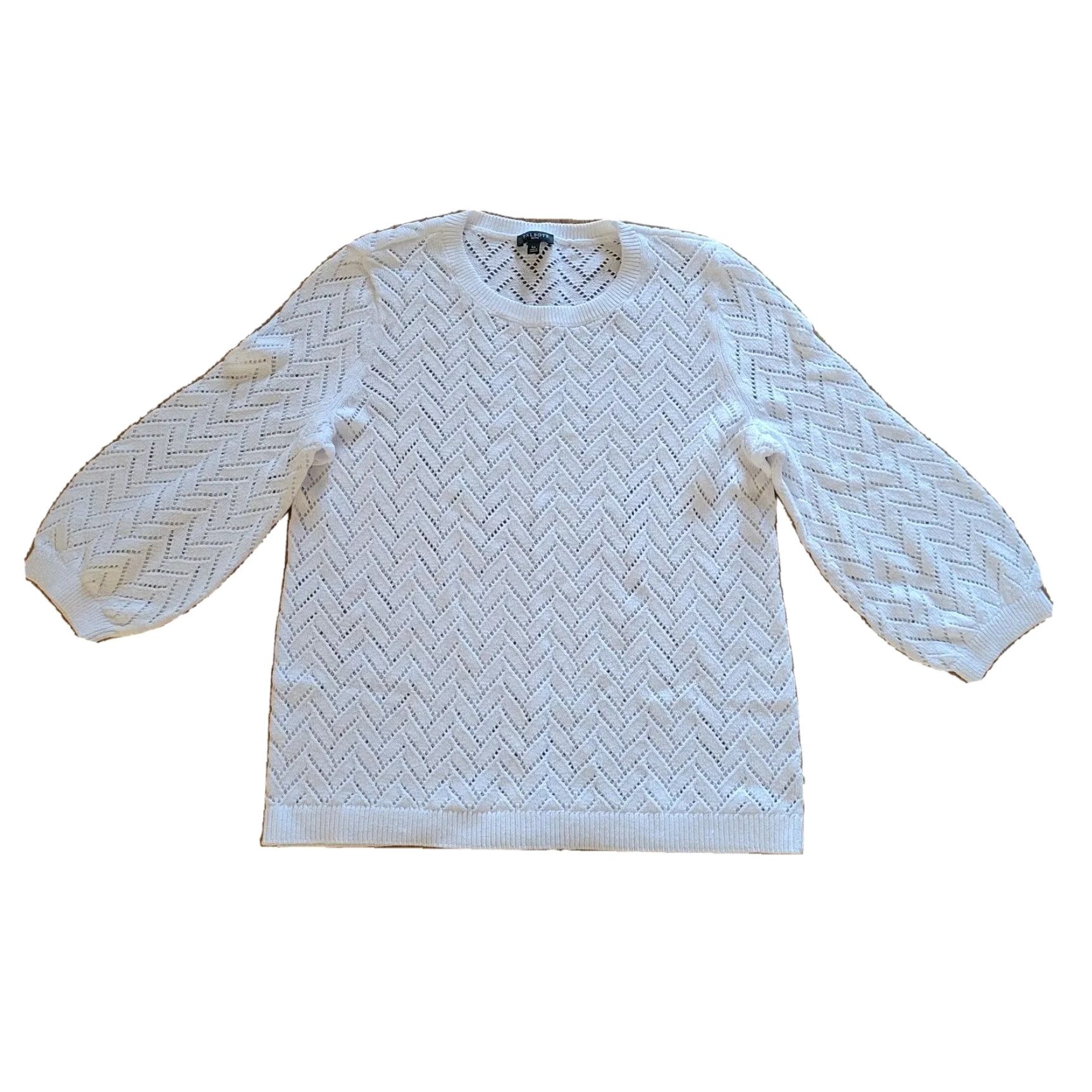 Talbots Talbots Sweater Knit Top Womens Large Petite White Open Knit Crochet Linen Basic Shirt Size L / US 10 / IT 46 - 2 Thumbnail