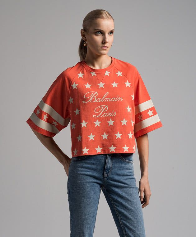 Balmain o1s1wg110825 T-Shirt With Signature Stars in Pink Size XL / US 12-14 / IT 48-50 - 2 Thumbnail