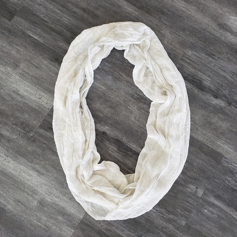 Designer Cream Silver Metallic Infinity Scarf Size ONE SIZE - 1 Thumbnail