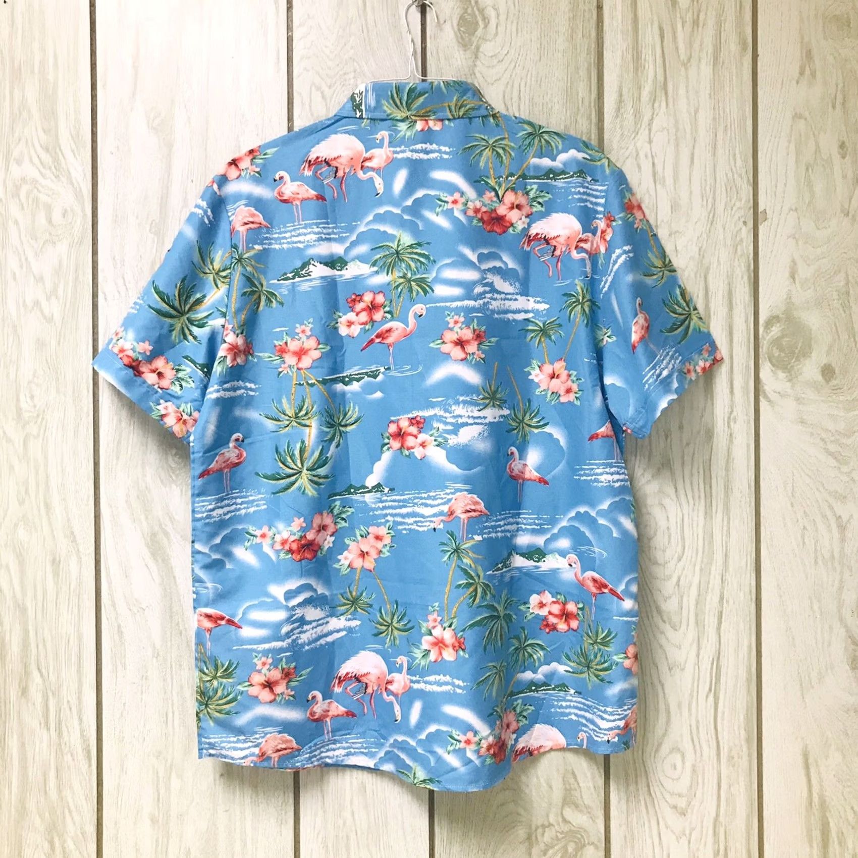 Vintage SSLR Men Tropical Flamingo Palm Tree Hibiscus Floral Island Button-Up Hawaiian Short Sleeve Shirt XL Size US XL / EU 56 / 4 - 2 Thumbnail