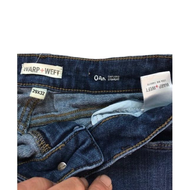 Denime VINTAGE Warp + Weft Jeans Oakland Straight Regular Denim Blue 29x33 Mens 29 Regular Blue Vintage 90s Style Mens Jeans Size US 29 - 6 Thumbnail