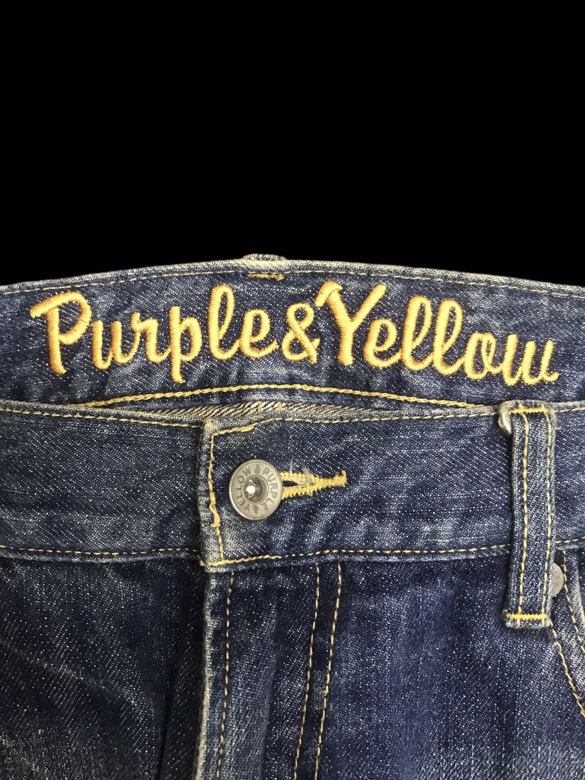 Japanese Brand 💥DENIM ART💥PURPLE&YELLOW JAPAN SICK DISTREESED DENIM F266 Size US 35 - 9 Thumbnail