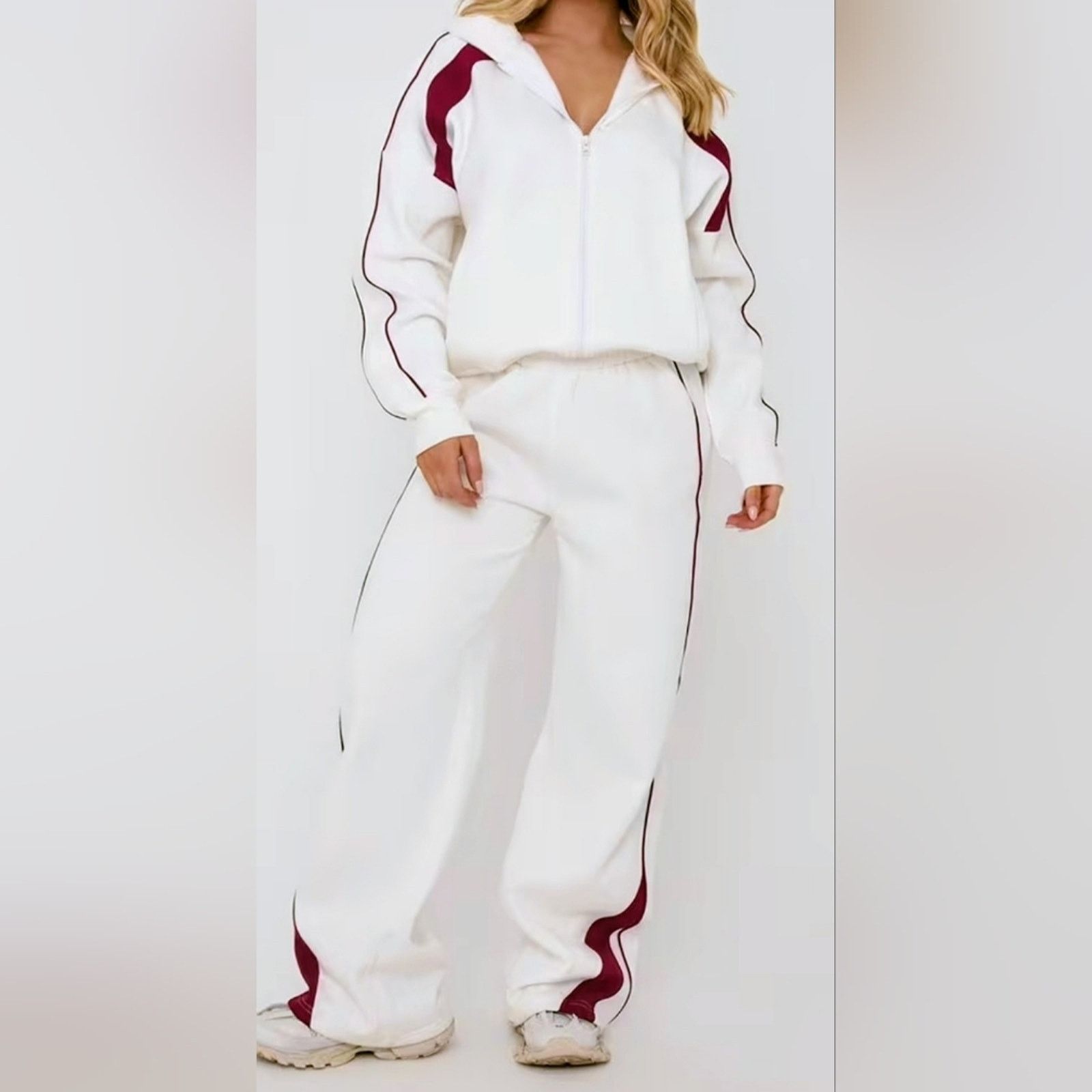 Ego Tripping EGO Oversized Burgundy Stripe Athleisure Sweat Set EUC Size 34" / US 12 / IT 48 - 1 Thumbnail