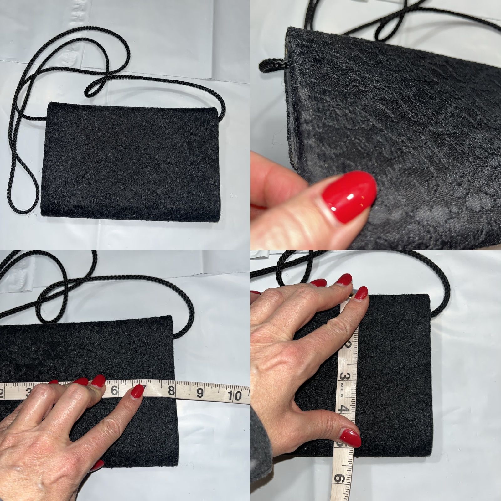 Vintage VINTAGE Black LACE formal Purse Evening Bag Magnetic Flap Crossbody Strap Small Clutch Women Size ONE SIZE - 8 Thumbnail