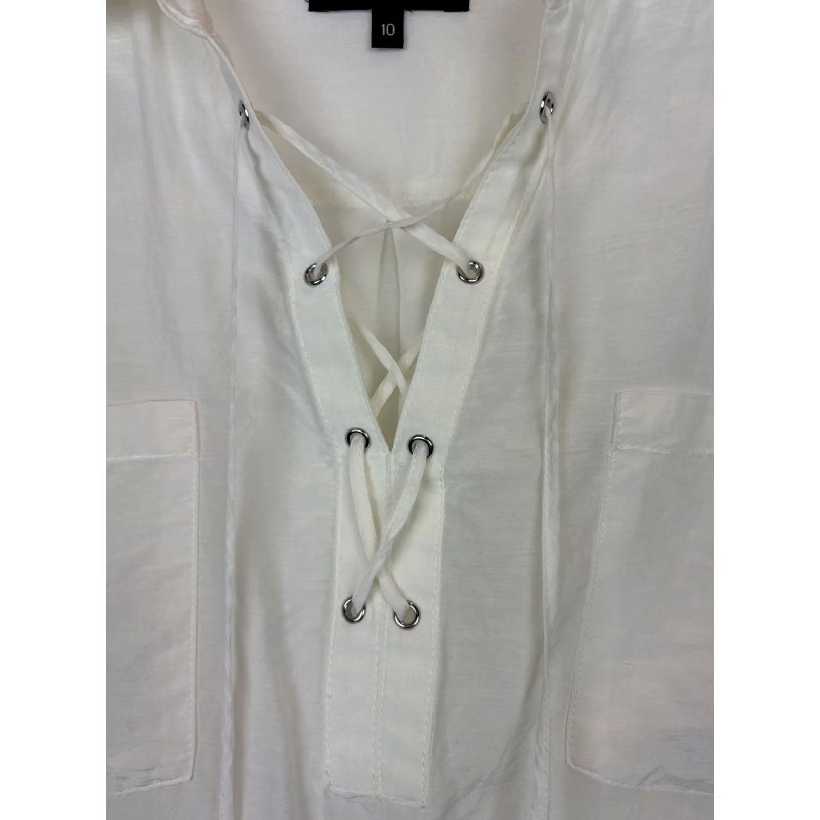 Vintage White Cottage Coastal Beach Lace Up Sheer Poet Button Shirt Women 10 Size L / US 10 / IT 46 - 3 Thumbnail