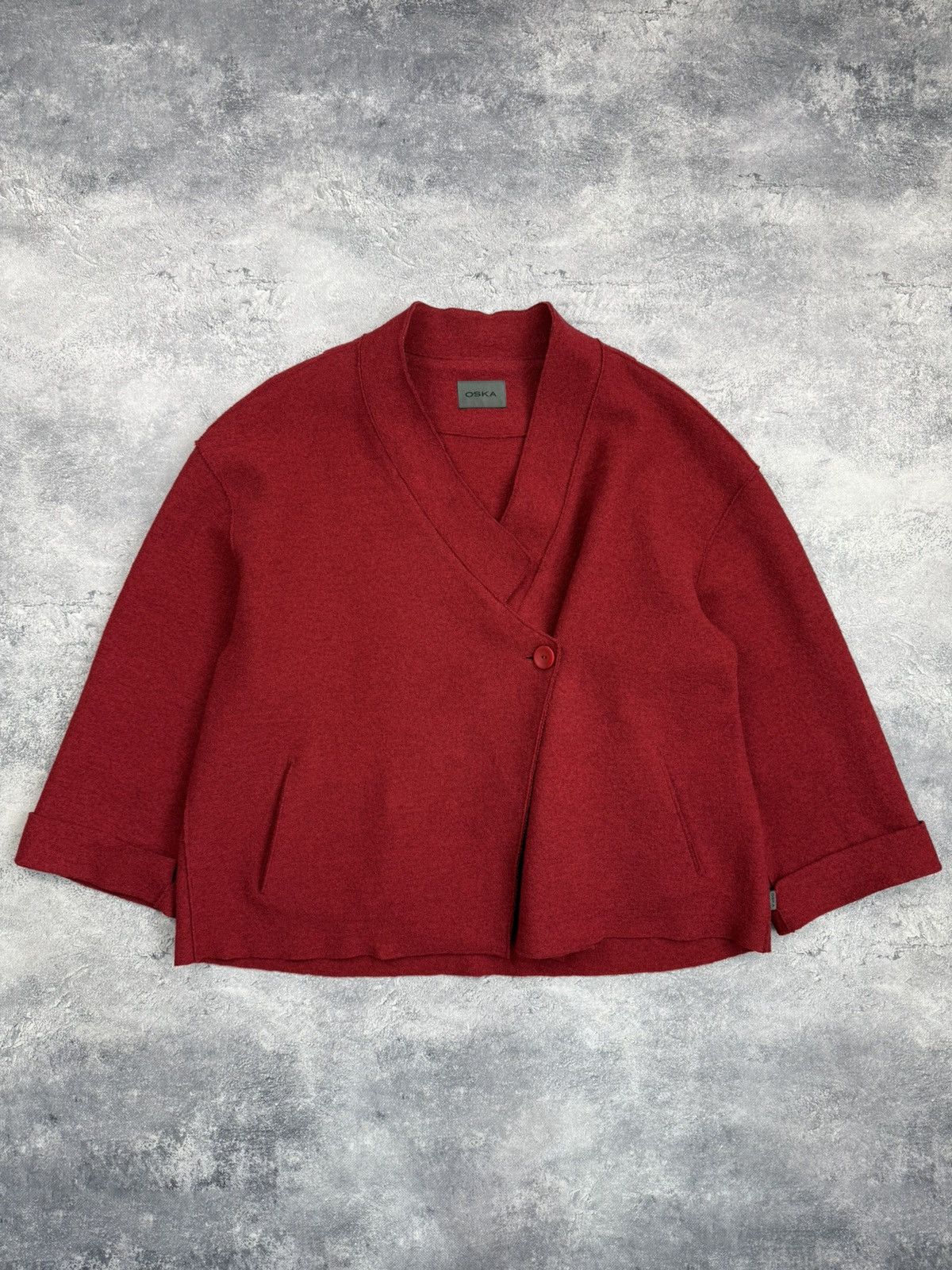 OSKA Oska Boiled Wool Coat Jacket Red Blazer Avant Garde Cardigan Size L / US 10 / IT 46 - 1 Thumbnail