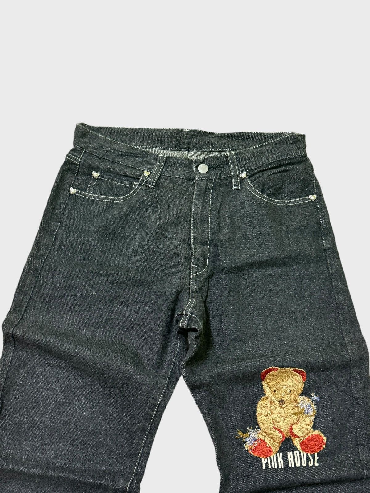 Japanese Brand × Pink House VTG Pink House Embroidered Bear Denim Jeans Size US 29 - 3 Thumbnail