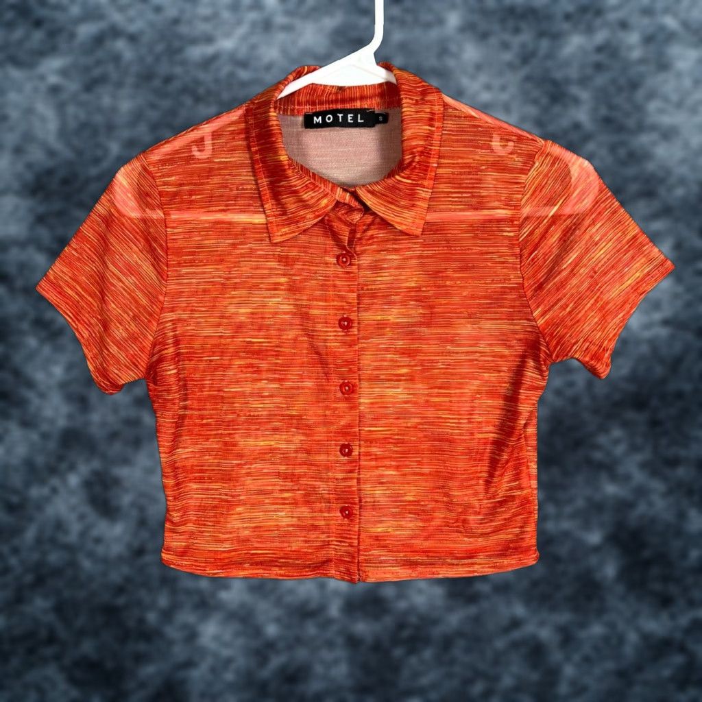 Vintage Motel Short Sleeve Orange Striped Crop Top Womens Size Small Size S / US 4 / IT 40 - 1 Thumbnail
