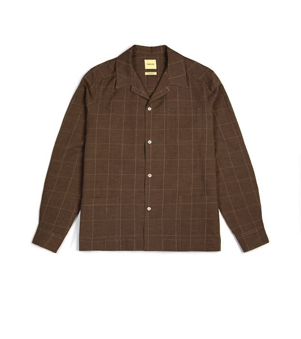 image of De Bonne Facture Painter's Jacket Washed Wool & Linen in Dark Brown Checks, Men's (Size Medium)