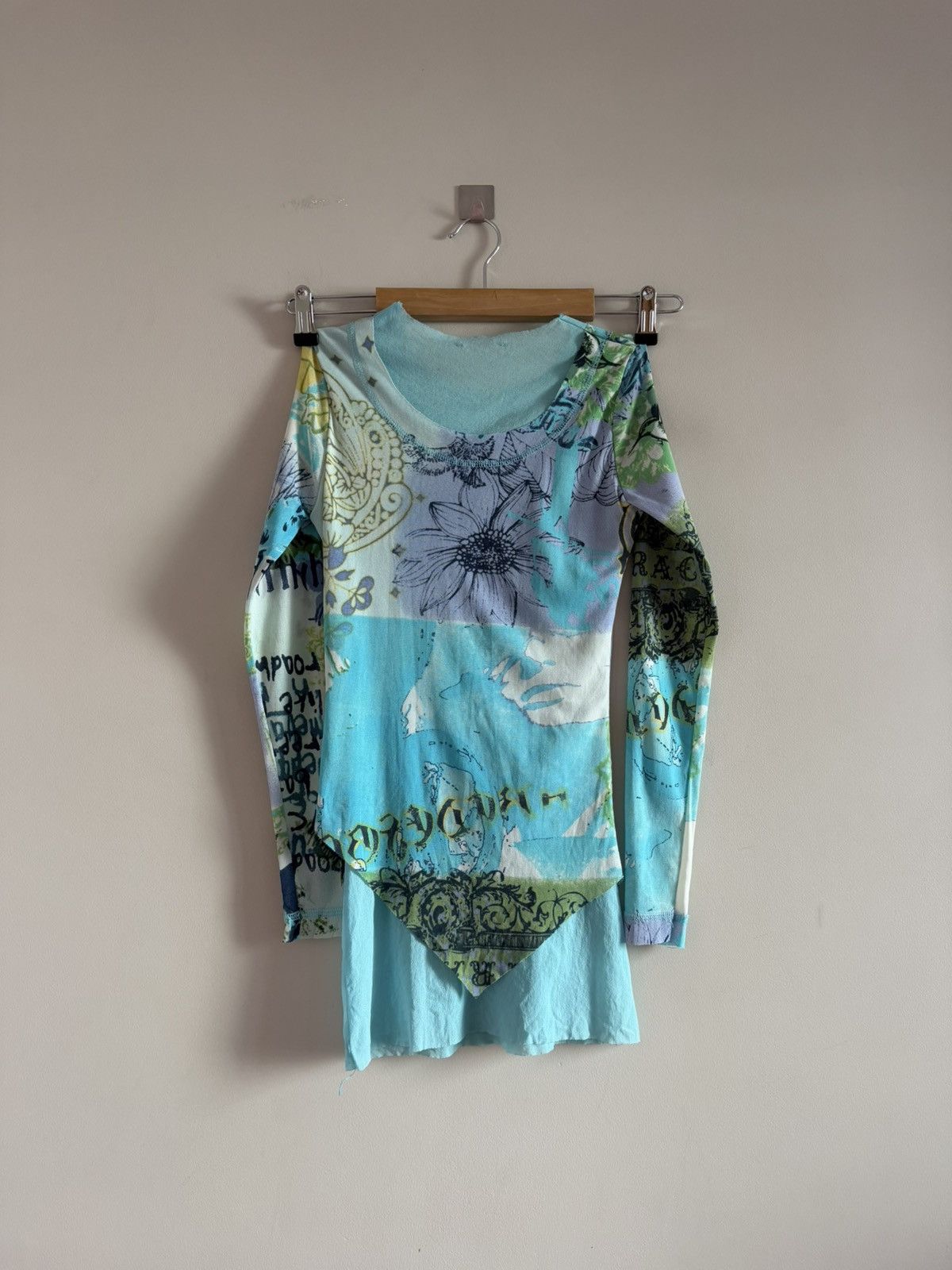 Vintage Y2K Mesh Layered Graphic Top Blue Asymmetric Size S / US 4 / IT 40 - 7 Thumbnail