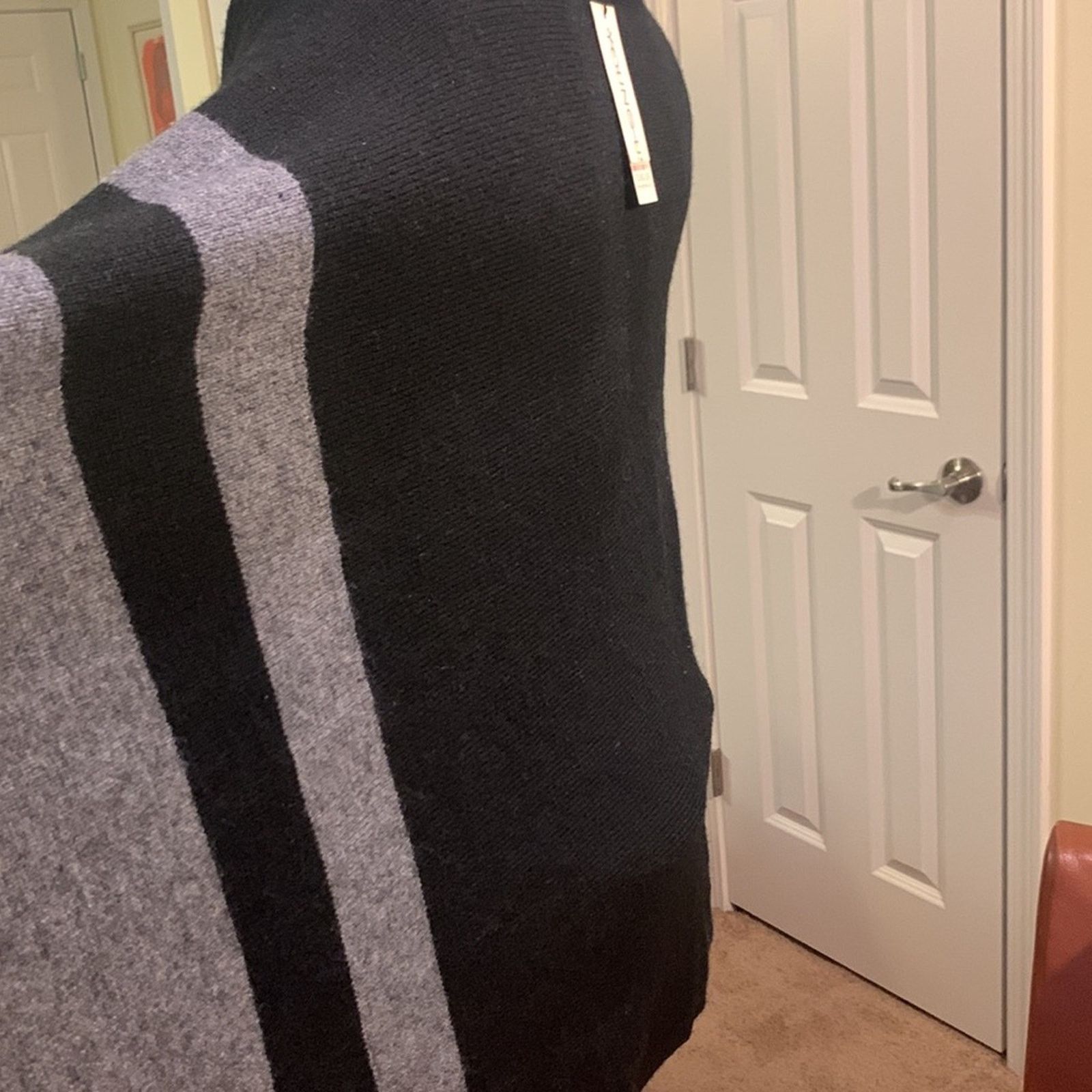 Vintage Cashmere blend poncho shawl black & gray striped Size ONE SIZE - 6 Thumbnail