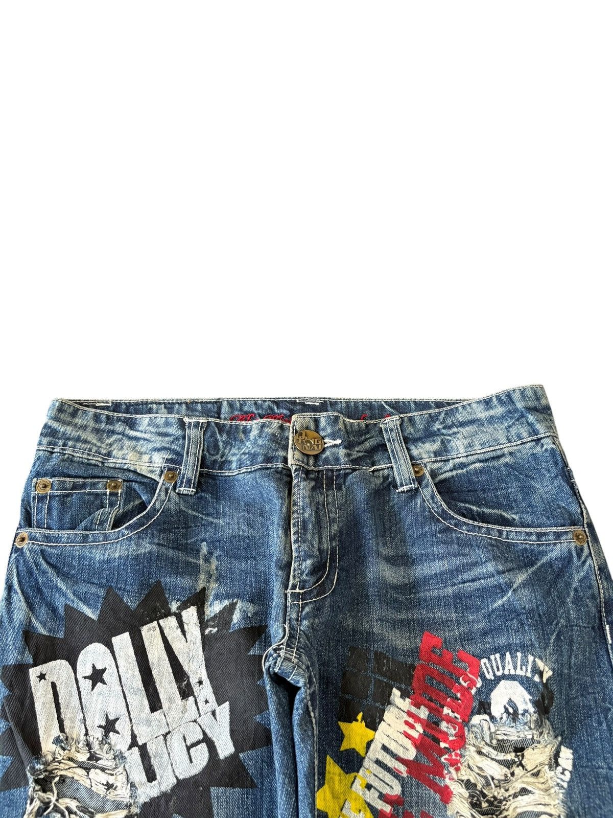 Seditionaries Vintage Japanese Brand Punk Printed Distress Loose Jeans Size 33" - 4 Thumbnail