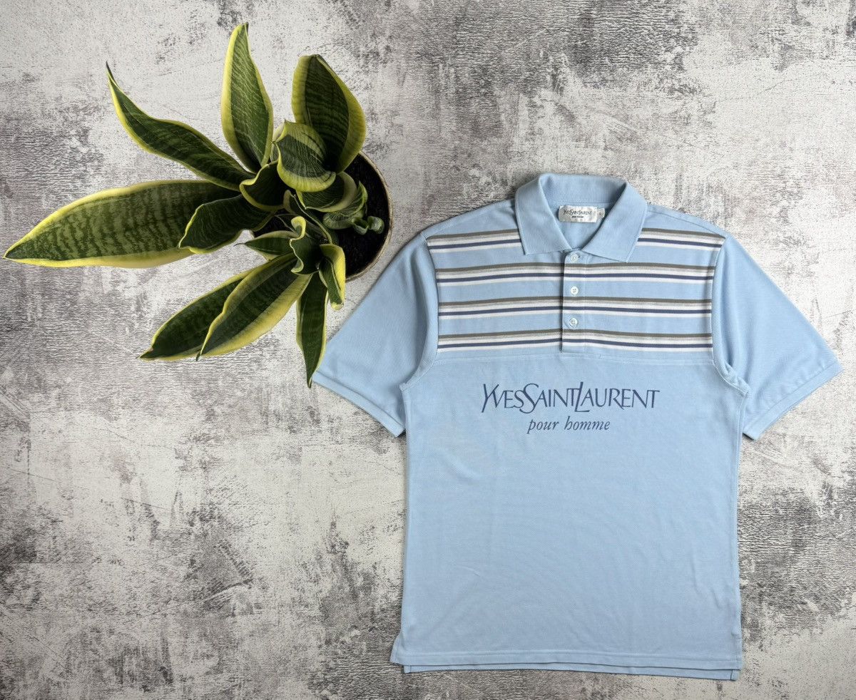 Yves Saint Laurent Yves Saint Laurent YSL Small Blue Cotton Luxury Big Logo Polo T Shirt Tee Jersey Size US S / EU 44-46 / 1 - 1 Thumbnail