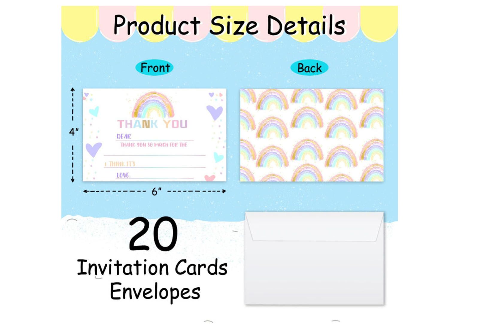 Designer Thank You Cards Boho Rainbow 20pack Cards with Envelopes Size ONE SIZE - 2 Thumbnail
