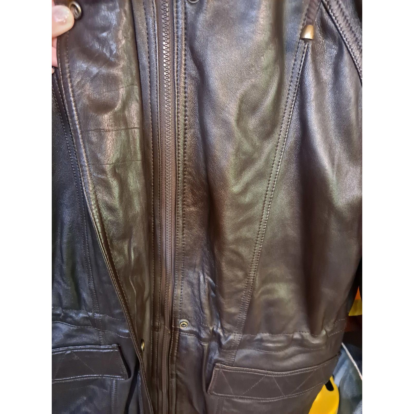 London Fog Vintage London Fog Long Brown Lined Leather Jacket with Hood Size US S / EU 44-46 / 1 - 2 Thumbnail