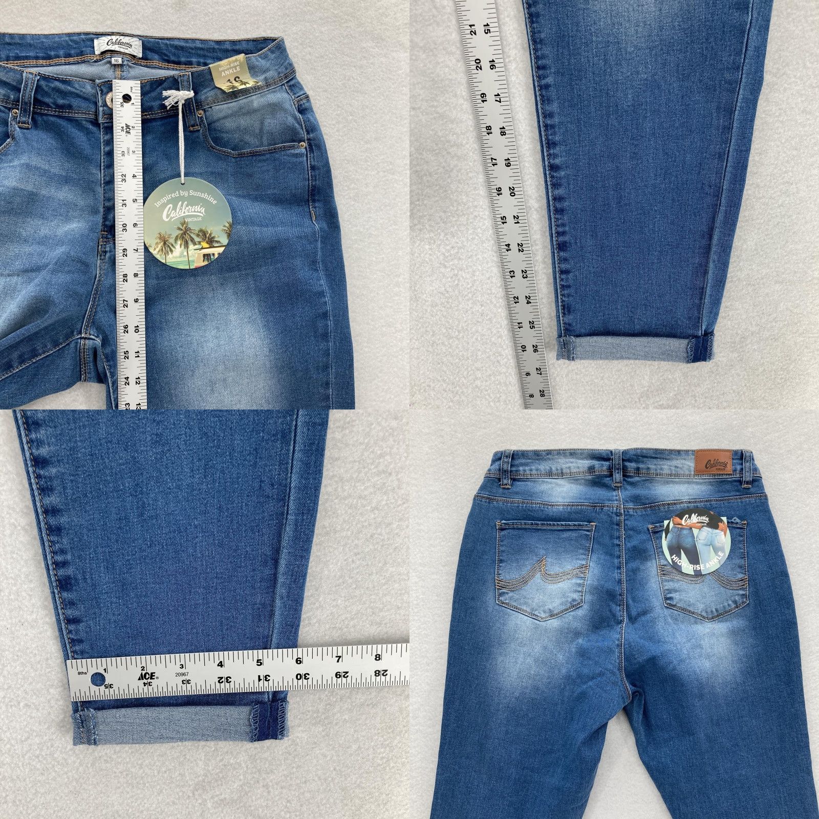 Vintage YMI California Vintage Jeans Womens 16 Blue High Rise Ankle Skinny Stretch Denim - XS? Size 38" / US 16 / IT 52 - 8 Thumbnail