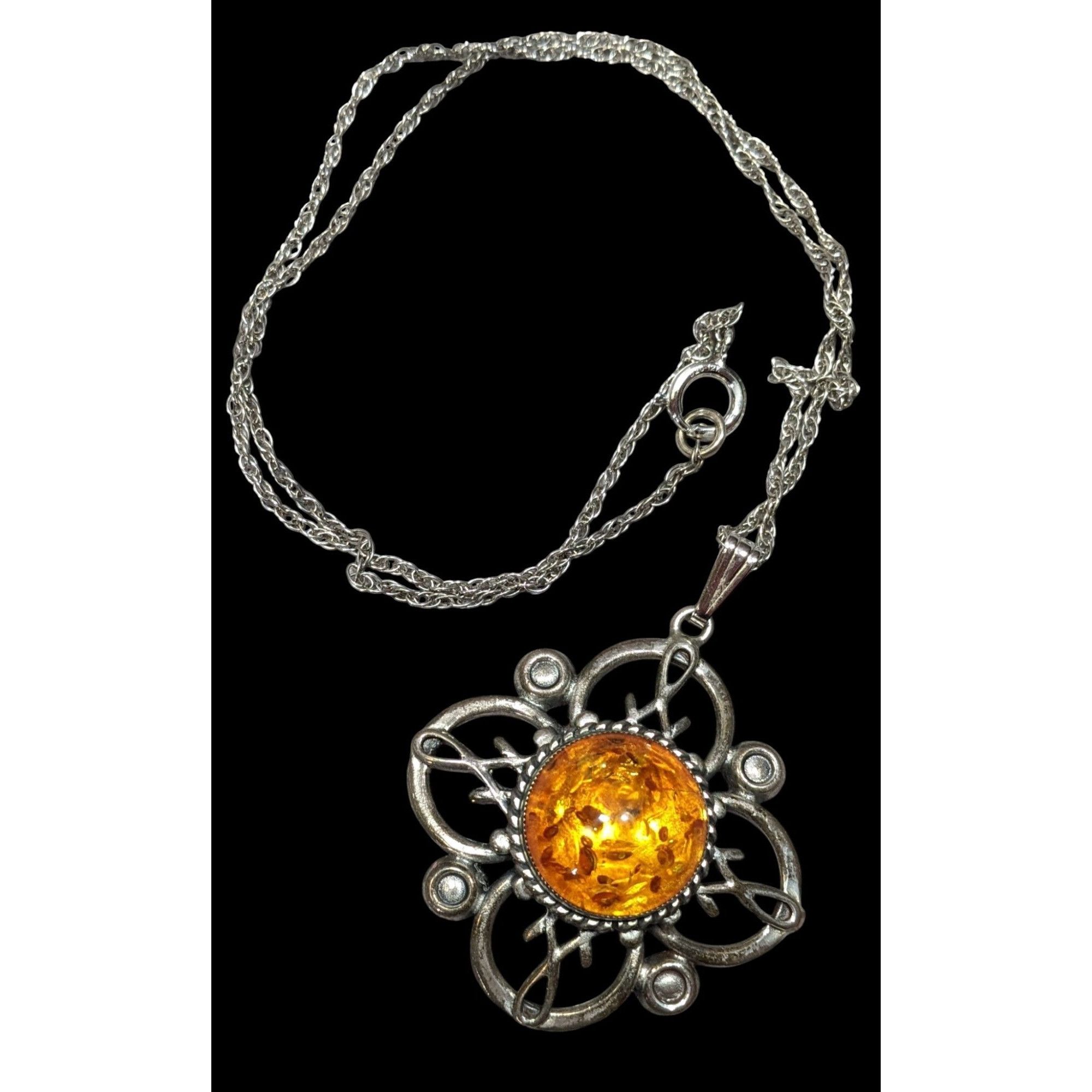 Other Vintage Amber Guild Sterling Silver And Amber Flower Necklac Size ONE SIZE - 1 Thumbnail