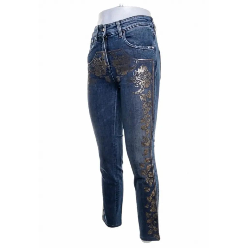 Roberto Cavalli RARE Roberto Cavalli Gold Botanical Embellished Jeans Size 26" / US 2 / IT 38 - 2 Thumbnail