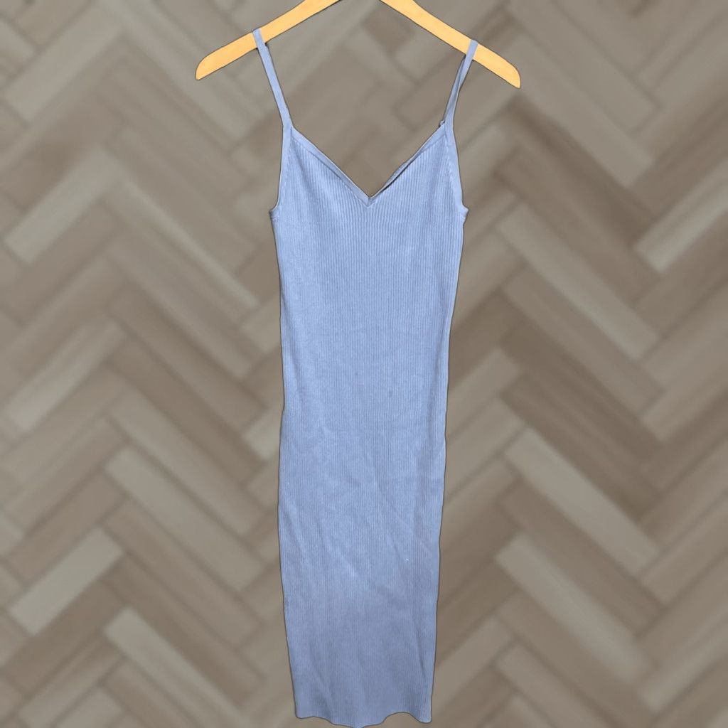 Vintage Wilfred Knit Tank Dress Bodycon Midi Blue Sleeveless Size M Women Casual Party/Cocktail Workwear Minimalist Modern Glam Chic Size M / US 6-8 / IT 42-44 - 1 Thumbnail
