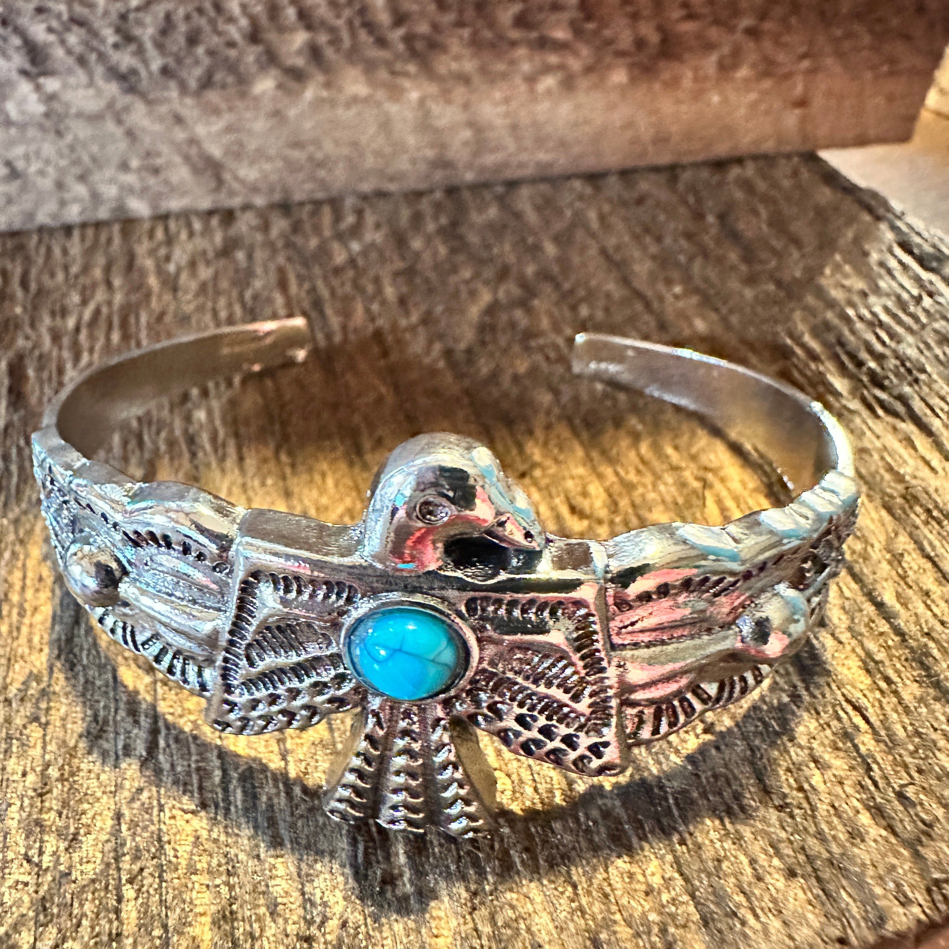 Other Vintage Bohemian Thunderbird Bangle Bracelet with Turquoise Size ONE SIZE - 4 Thumbnail