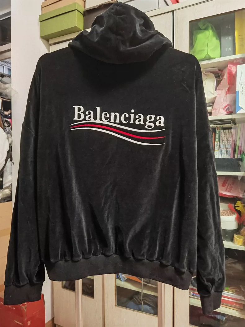 Balenciaga Black Hooded Velour Sweatshirt- DMC