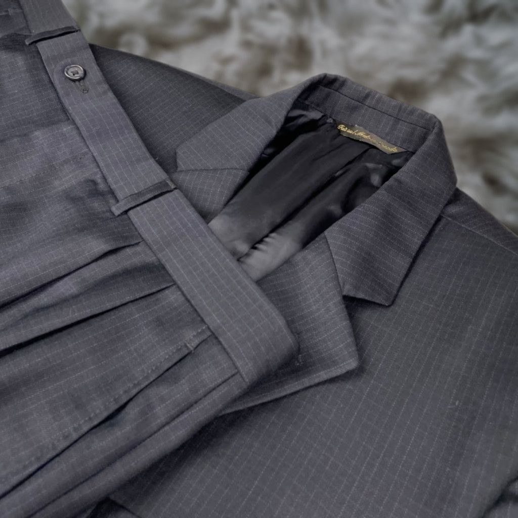 Jack Victor Men's 100% Wool 2 Piece Suit Navy Blue Check 42L 38x30 Business Formal
