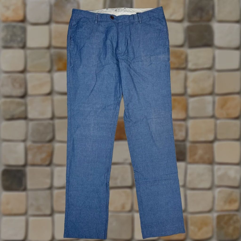 Bonobos Bonobos Slim Chino Pants Mens 35 Blue Linen Cotton Mid Rise Straight Leg Formal Casual Size US 35 - 1 Thumbnail