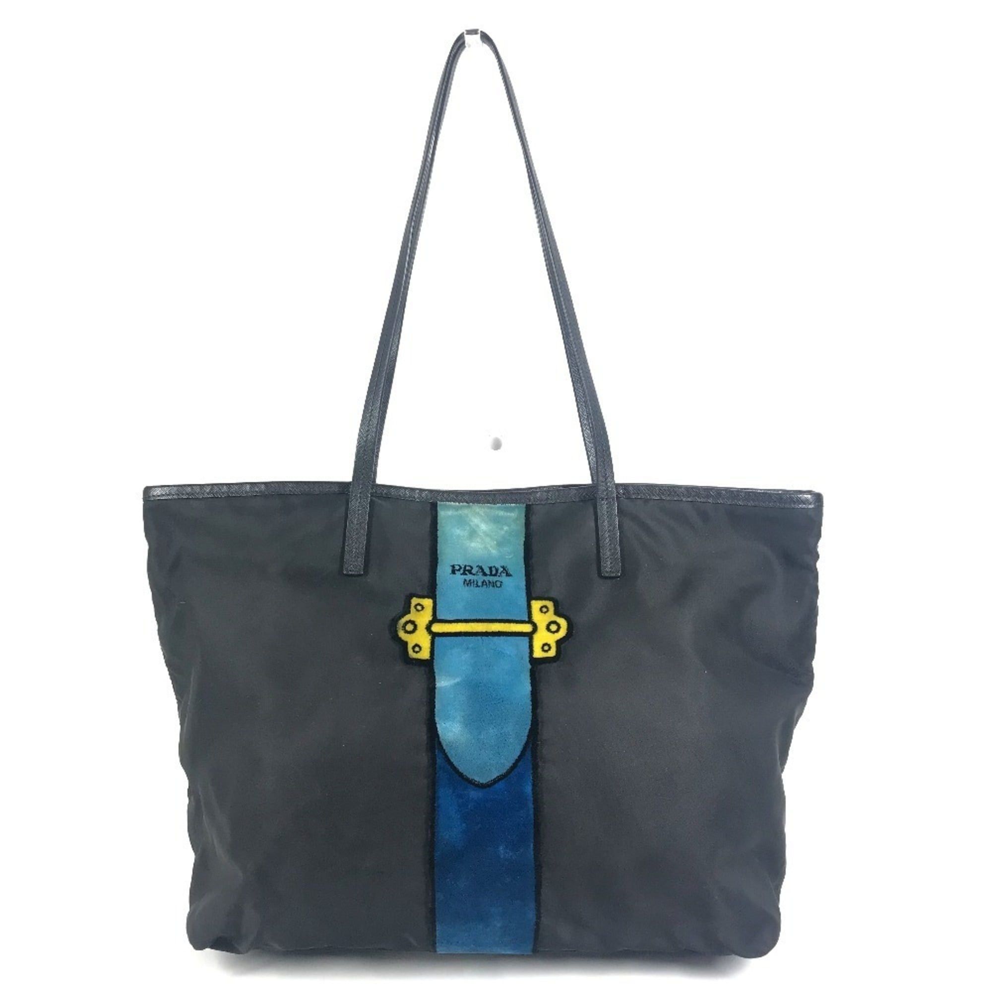 Prada PRADA Velour Belt Motif Tote Bag Shoulder Nylon Leather 